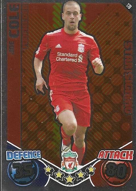 JOE COLE (Liverpool)- TOPPS `MATCH ATTAX` 2011/2012 - FOIL `STAR SIGNING` TRADING CARD