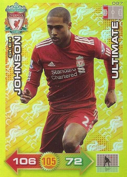 GLEN JOHNSON - PANINI LIVERPOOL 2011/12 COLLECTION - RARE GOLD "ULTIMATE" TRADING CARD 87