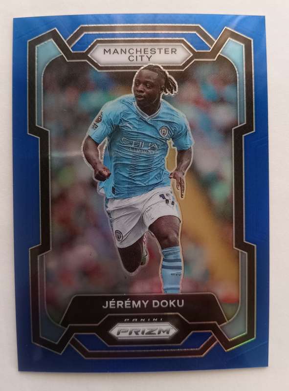 JEREMY DOKU (Man. City)  - PANINI PREMIER LEAGUE PRIZM 2023/24 - CHROME BLUE ICE CARD 205 of 299