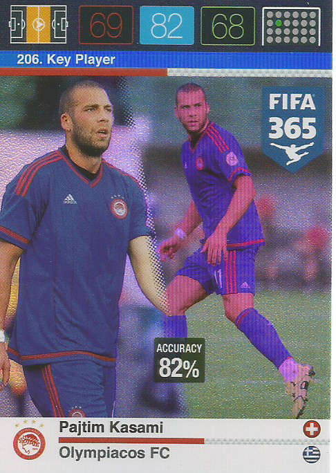 PAJTIM KASAMI - PANINI "FIFA 365" 2016 COLLECTION - FOIL "KEY PLAYER" TRADING CARD 206