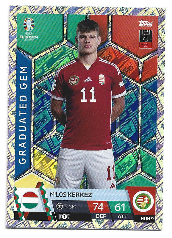 MILOS KERKEZ - Topps `UEFA EURO 2024` Collection - FOIL`GRADUATED GEM` Trading Card HUN9