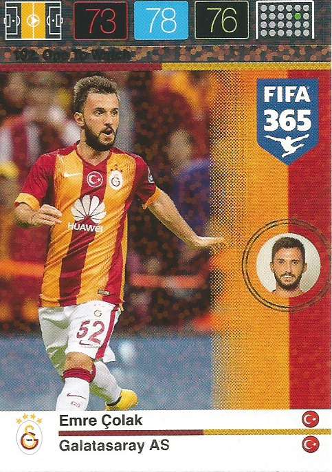 EMRE COLAK - PANINI "FIFA 365" 2016 COLLECTION - FOIL "ONE to WATCH" TRADING CARD 192