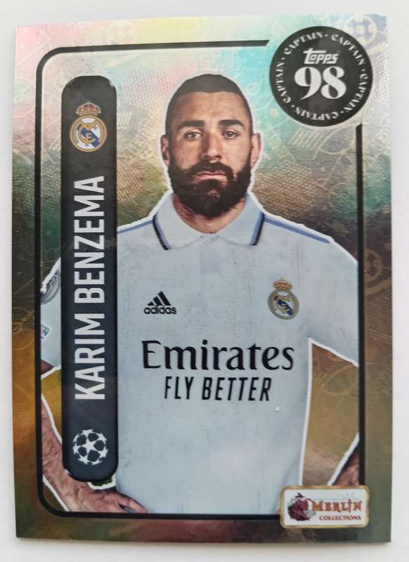 KARIM BENZEMA (Real Madrid) - TOPPS MERLIN HERITAGE 98 - FOIL "CAPTAIN" TRADING CARD 136