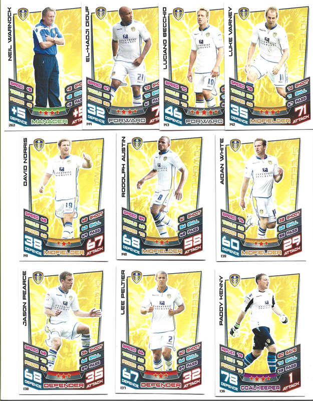 LEEDS UNITED FC  - TOPPS MATCH ATTAX ENGLISH CHAMPIONSHIP 2012/13 - TEAM TRADING CARD LOT of 10
