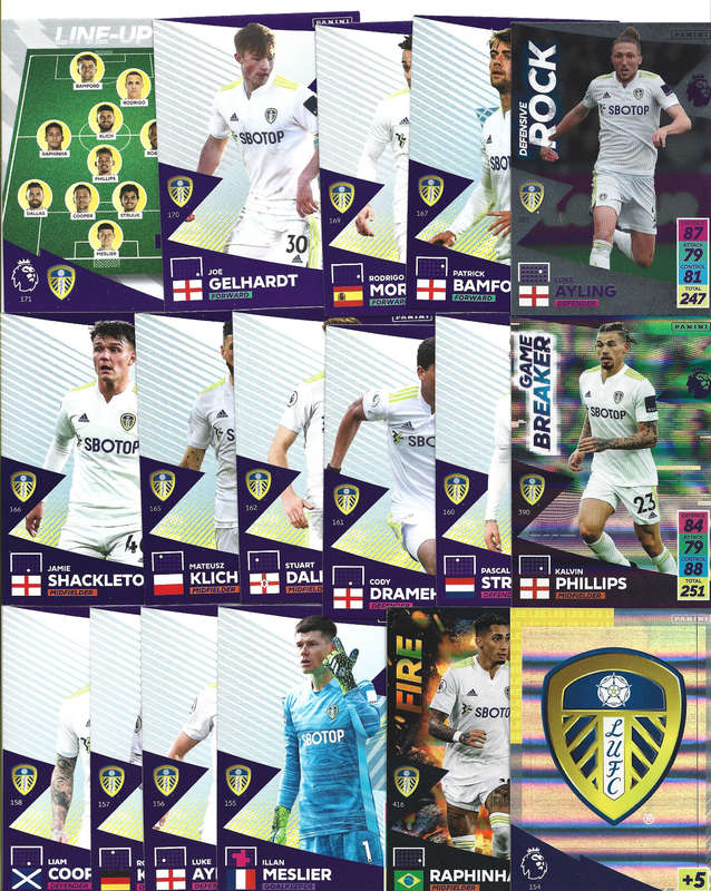LEEDS UNITED - PANINI English Premier League 2021/22 - TEAM TRADING CARD LOT OF 17