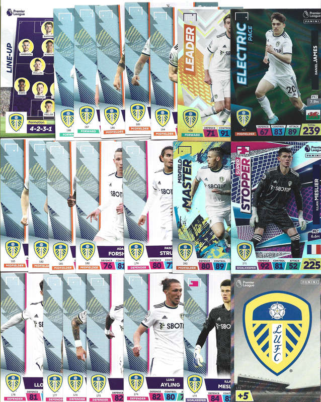 LEEDS UNITED - PANINI English Premier League 2022/23 - COMPLETE TEAM SET of 23 TRADING CARDS