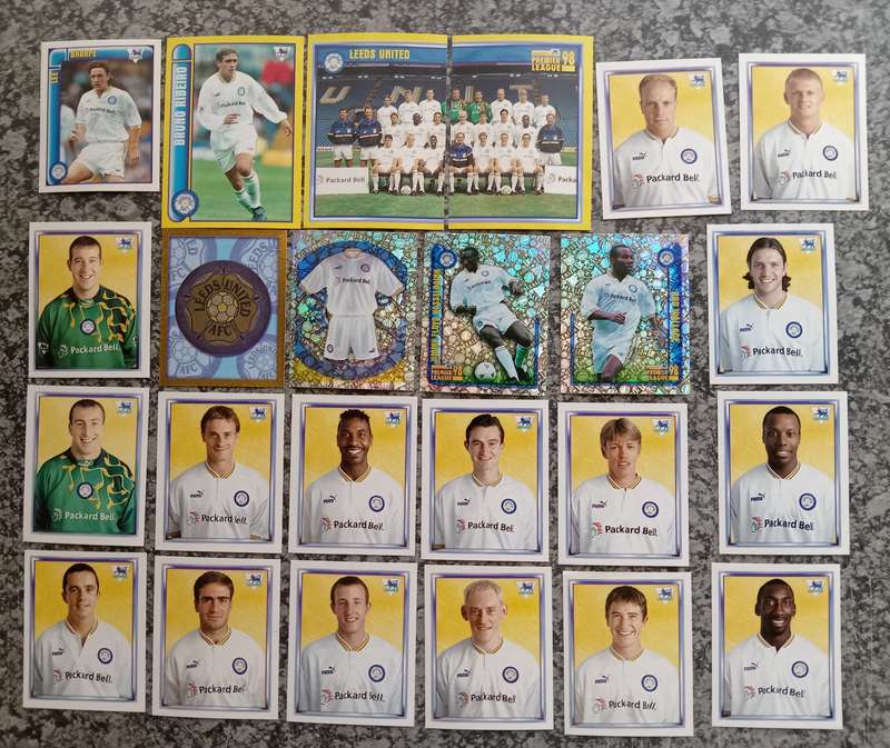 LEEDS UNITED FC - MERLIN Premier League sticker collection 1998 - COMPLETE TEAM SET OF 24 STICKERS