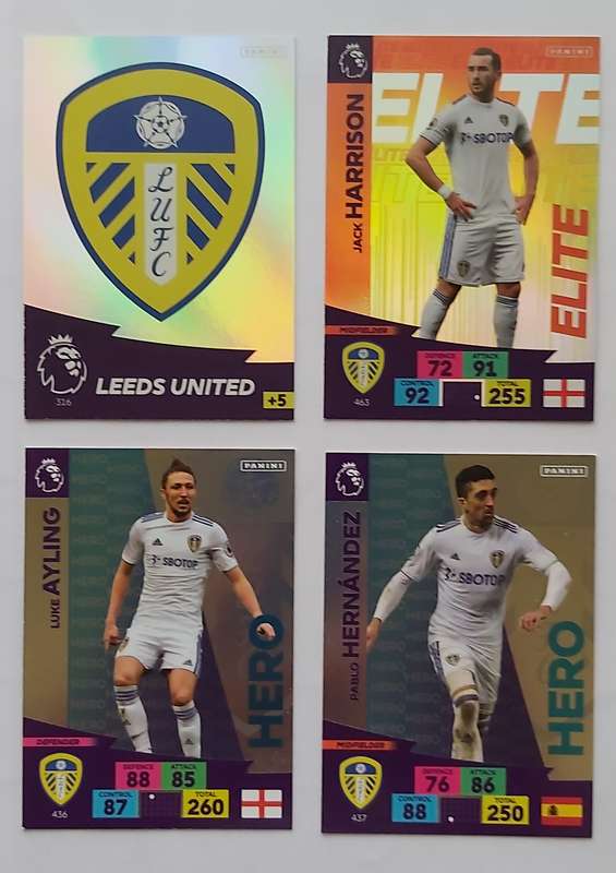 LEEDS UNITED - ENGLISH PREMIER LEAGUE 2020/2021 - TEAM SET of 28 `FOIL and BASE` TRADING CARDS