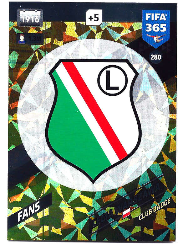 LEGIA WARSAW - PANINI `FIFA 365 2018` COLLECTION - FOIL `CLUB BADGE` TRADING CARD 280