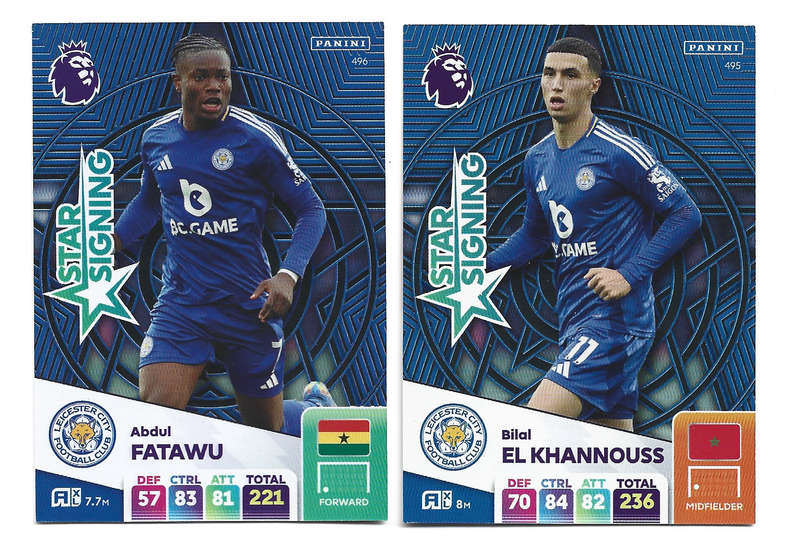LEICESTER CITY  - PANINI Eng/Premier League 2025 - COMPLETE SET of 2 "STAR SIGNING" CARDS