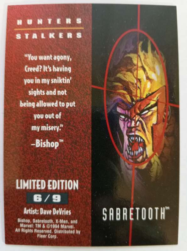 MARVEL FLEER ULTRA 1995 - `HUNTERS & STALKERS` -  SABRETOOTH `RAINBOW` Limited Edition Card 6 of 9 A