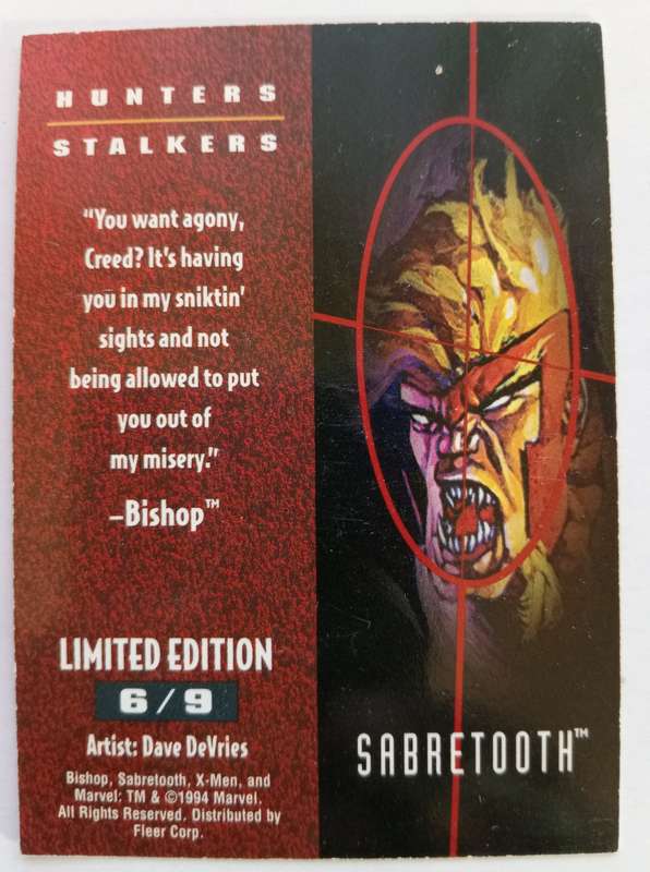 MARVEL FLEER ULTRA 1995 - `HUNTERS & STALKERS` -  SABRETOOTH `RAINBOW` Limited Edition Card 6 of 9 B