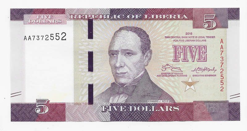 LIBERIA BANK  -5 DOLLARS BANK NOTE 2016 - NOTE in UNC CONDITION