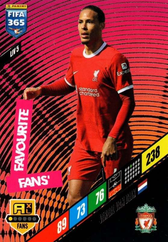 VIRGIL VAN DIJK - PANINI `FIFA 365 COLLECTION` 2024 - `FANS FAVOURITE` FOIL TRADING CARD LIV5