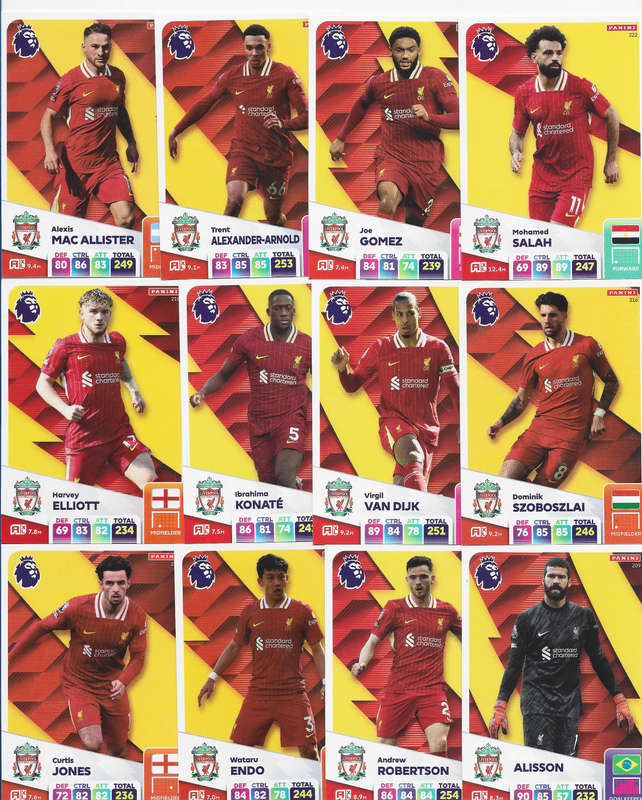 LIVERPOOL FC  - PANINI English Premier League 2024/25 - COMPLETE TEAM SET of 23 CARDS