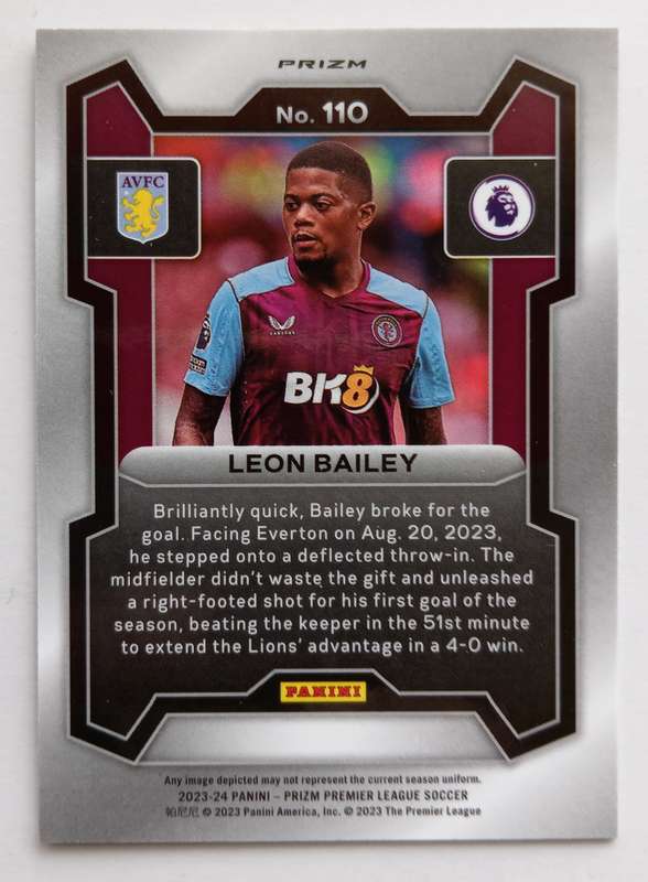 LEON BAILEY (Aston Villa) - PANINI PRIZM EPL 2023/24 - PURPLE MOJO PRIZM TRADING CARD 110