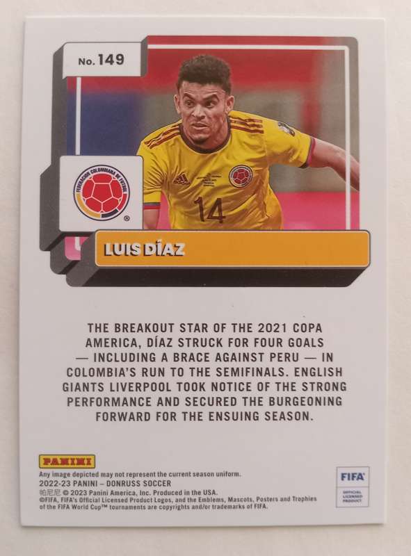 LUIS DIAZ (Liverpool / Colombia) - PANINI DONRUSS SOCCER 2023 - RED CHROME TRADING CARD 86 of 99