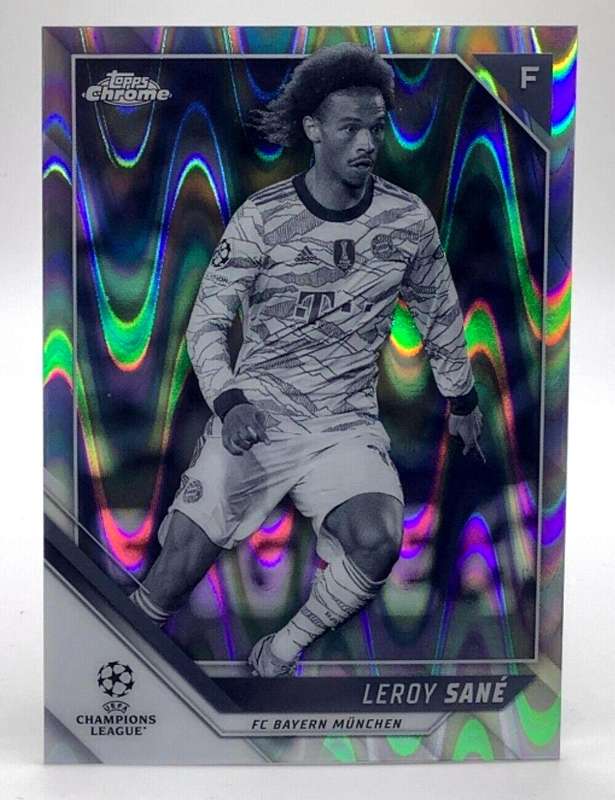 LEROY SANE (Bayern Munch) - TOPPS CHROME Champ/League 2021/22 - Black & White Raywave Trading Card 3