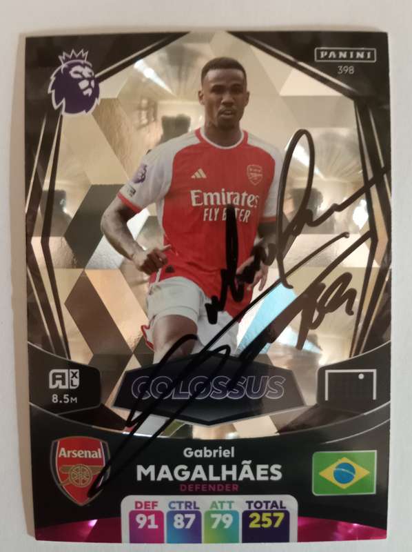 GABRIEL MAGALHAES (Arsenal) - PANINI E. PREMIER LEAGUE 2023/24 -  Personally `SIGNED` TRADING CARD