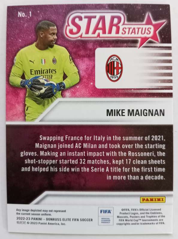 MIKE MAIGNAN (AC Milan) - PANINI DONRUSS ELITE FIFA SOCCER 2023 - PINK STAR STATUS TRADING CARD 1