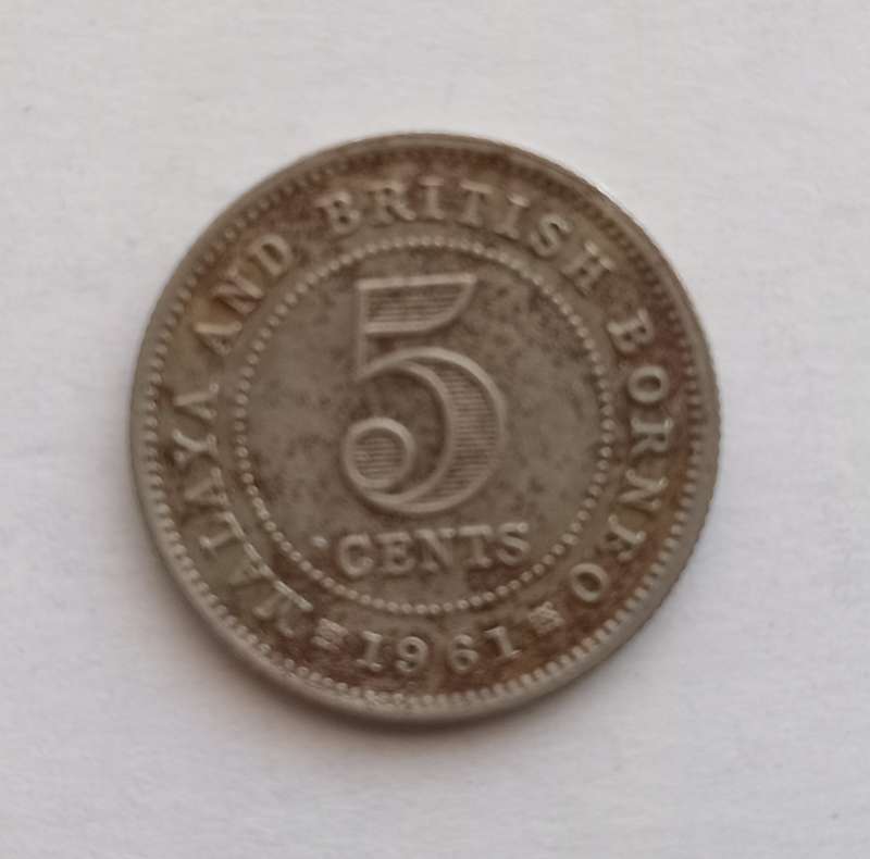 MALAYA and BRITISH BORNEO - 5 Cents Queen Elizabeth II 1961 Circulated V/Condition coin