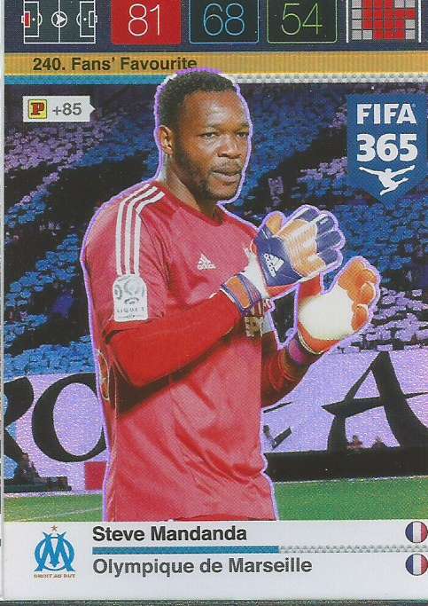 STEVE MANDANDA - PANINI "FIFA 365" 2016 COLLECTION - FOIL "FANS FAVOURITE" TRADING CARD 240