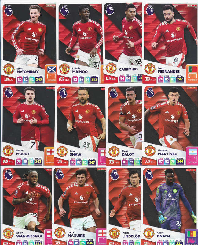 MANCHESTER UNITED FC  - PANINI Adrenalyn E. Premier League 2024/25 - TEAM lot of 24 Trading Cards