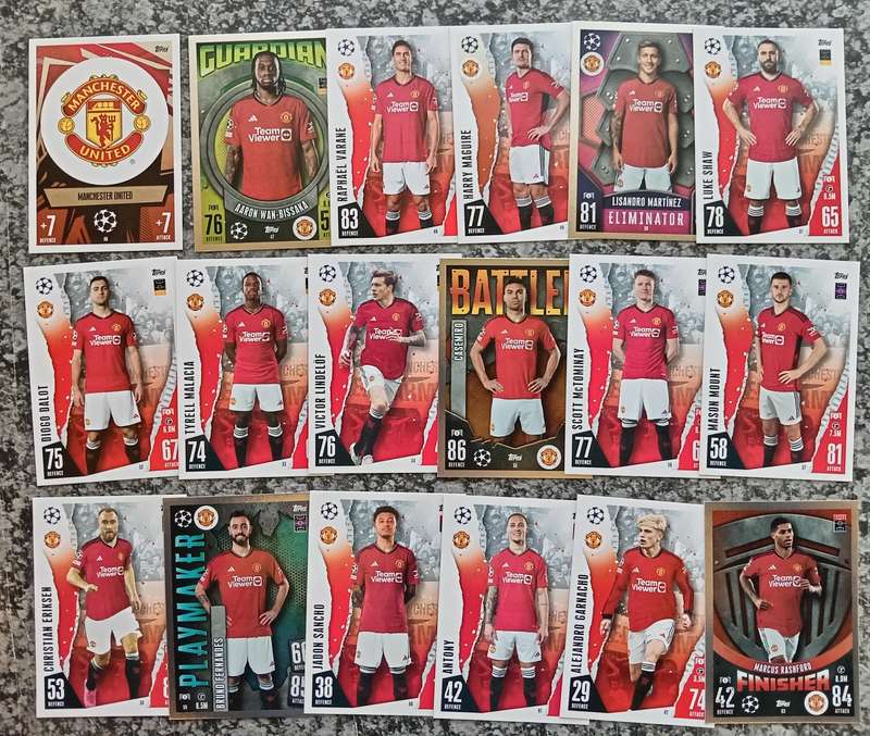MANCHESTER UNITED - TOPPS UEFA CH/LEAGUE 2023/24 Collection -COMPLETE TEAM SET of 18 TRADING CARDS