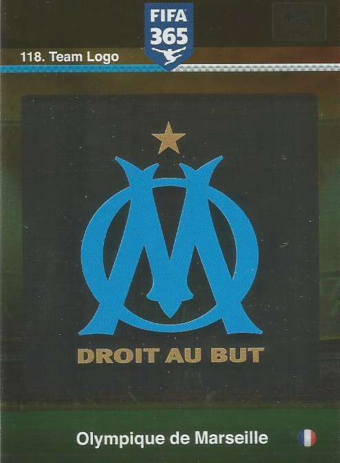 OLYMPIQUE DE MARSEILLE - PANINI "FIFA 365" 2016 COLLECTION - FOIL "CLUB BADGE" TRADING CARD 118