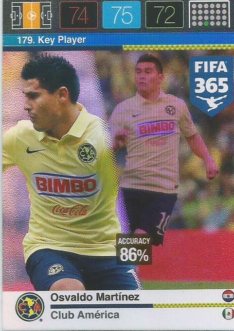 OSVALDO MARTINEZ - PANINI "FIFA 365" 2016 COLLECTION - FOIL "KEY PLAYER" TRADING CARD 179