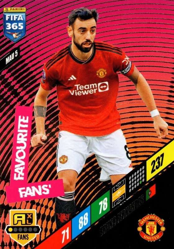BRUNO FERNANDES - PANINI `FIFA 365 COLLECTION` 2024 - `FANS FAVOURITE` FOIL TRADING CARD MAU5