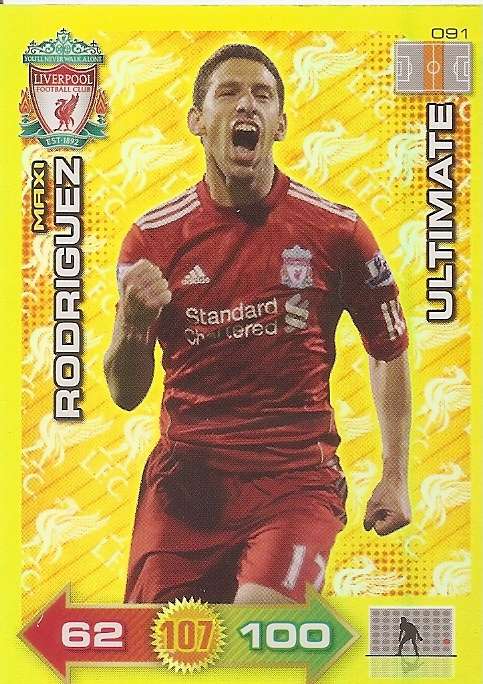 MAXI RODRIGUEZ - PANINI LIVERPOOL 2011/12 COLLECTION - RARE GOLD "ULTIMATE" TRADING CARD 91