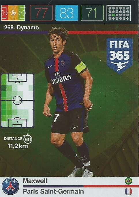 MAXWELL - PANINI "FIFA 365" 2016 COLLECTION - FOIL "DYNAMO" TRADING CARD 268