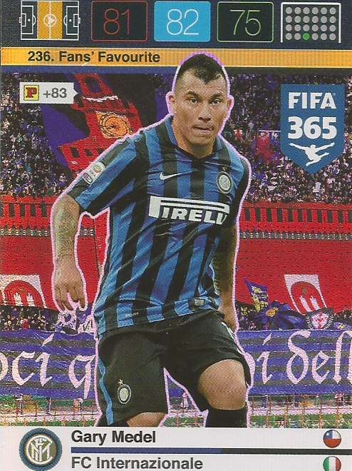 GARY MEDEL - PANINI "FIFA 365" 2016 COLLECTION - FOIL "FANS FAVOURITE" TRADING CARD 236