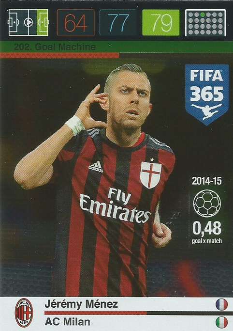 JEREMY MENEZ - PANINI "FIFA 365" 2016 COLLECTION - FOIL "GOAL MACHINE" TRADING CARD 202