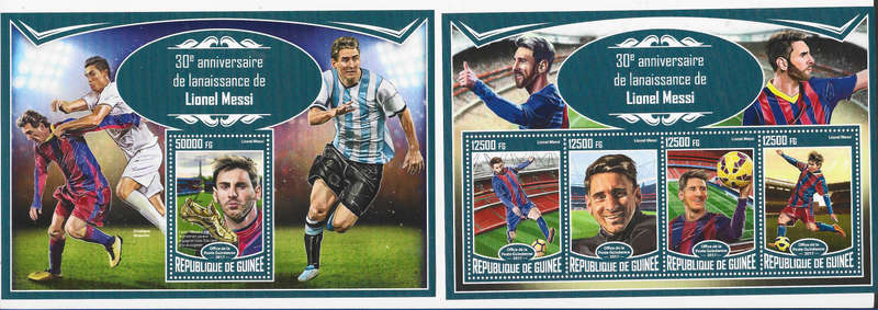 LIONEL MESSI - 30th ANNIVERSARY CELEBRATION 2017 - GUINEE REPUBLIC - SET of 2 MIN./SHEETS