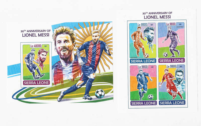 LIONEL MESSI - 30th ANNIVERSARY CELEBRATION 2017 - SIERRA LEONE - SET of 2 MIN./SHEETS