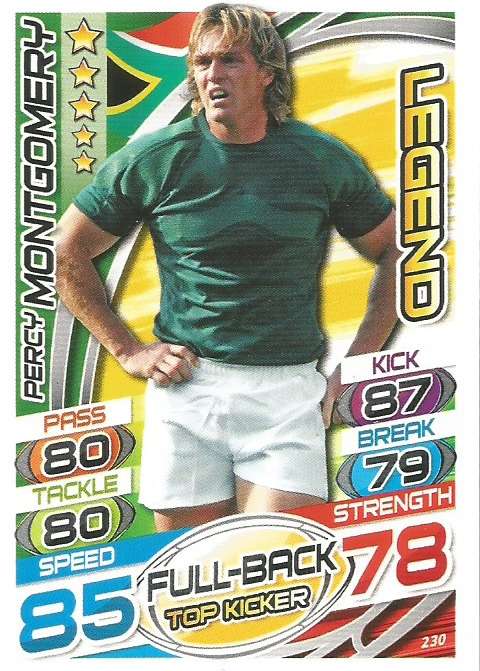 PERCY MONTGOMERY  - TOPPS `RUGBY WORLD CUP` 2015 -  `LEGEND` BASE TRADING CARD 230