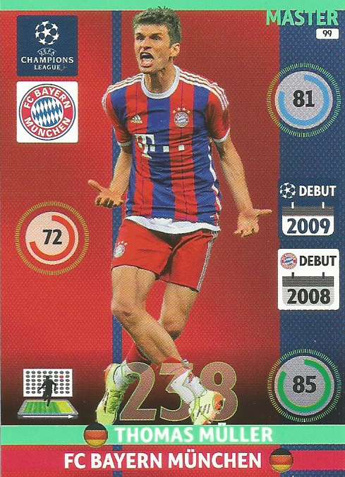 THOMAS MULLER (Bayern)  - PANINI  CHAMPIONS LEAGUE  2014/15 COLLECTION - "MASTER" TRADING CARD 99