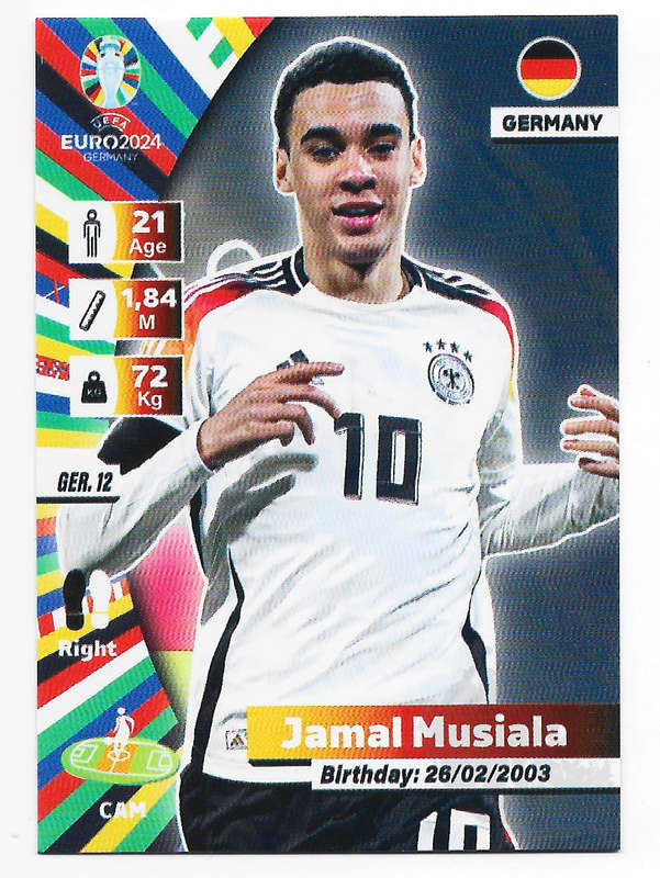 JAMAL MUSIALA (Germ.)- FLASH EDITION (Spain) UEFA EURO 2024 - RARE ROOKIE BASE TRADING CARD GER12