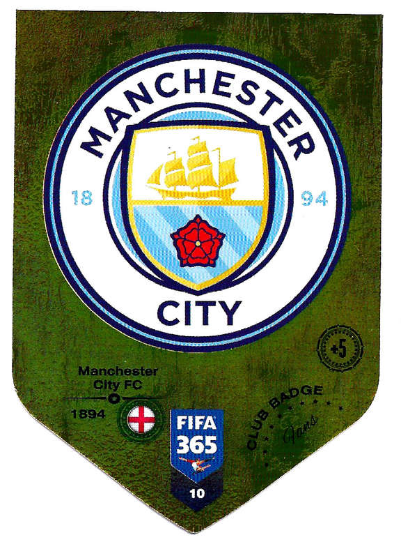 MANCHESTER CITY - PANINI FIFA 365 2019 COLLECTION - DIE CUT FOIL `CLUB BADGE` TRADING CARD 10