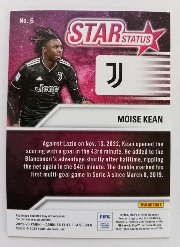 MOISE KEAN (Juve.) - PANINI DONRUSS ELITE FIFA SOCCER 2023 - PINK STAR STATUS TRADING CARD 6