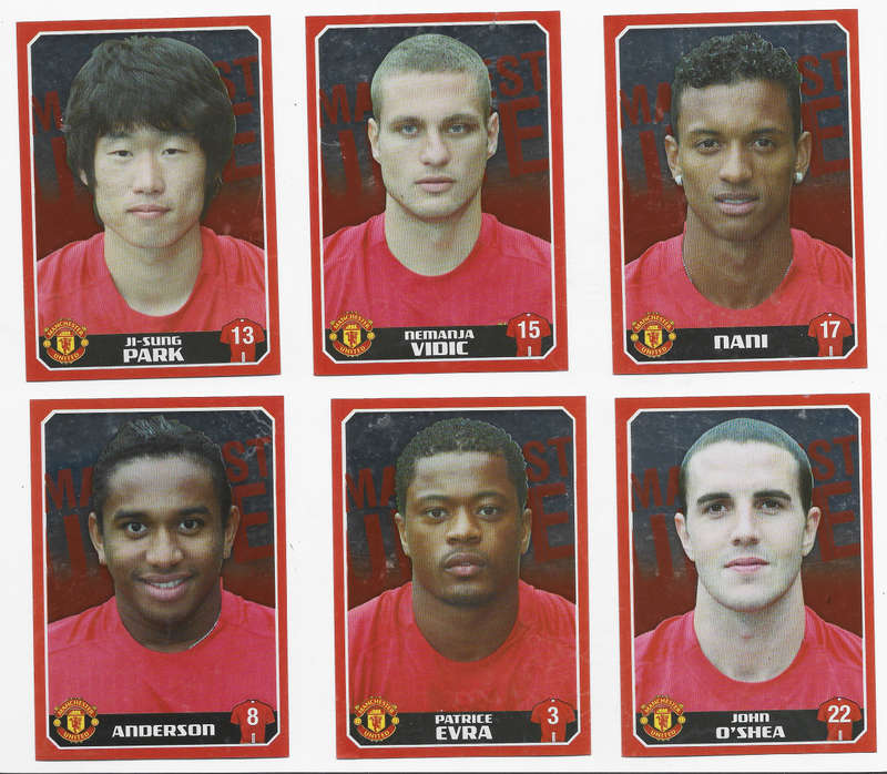 MANCHESTER UNITED FC - PANINI MANCHESTER UNITED 2008 STICKER COLLECTION - LOT of 6 STICKERS