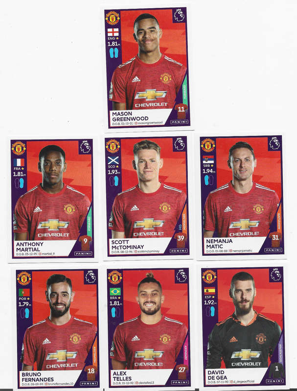 MANCHESTER UNITED FC - PANINI PREMIER LEAGUE 2021 STICKER COLLECTION - LOT of 7 STICKERS