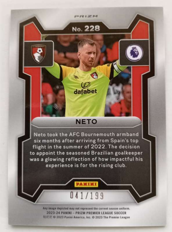 NETO (Bournemouth)  - PANINI PREMIER LEAGUE PRIZM 2024 - RARE RED PRIZM TRADING CARD 41 of 199