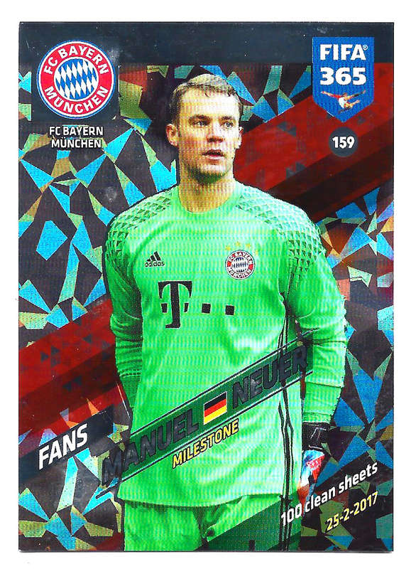 MANUEL NEUER - PANINI `FIFA 365 2018` COLLECTION - FOIL `FANS FAVOURITE` TRADING CARD 159