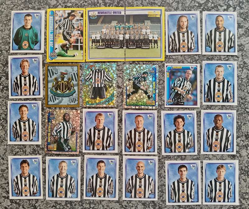 NEWCASTLE UNITED - MERLIN Premier League sticker collection 1998 - COMPLETE TEAM SET OF 24 STICKERS