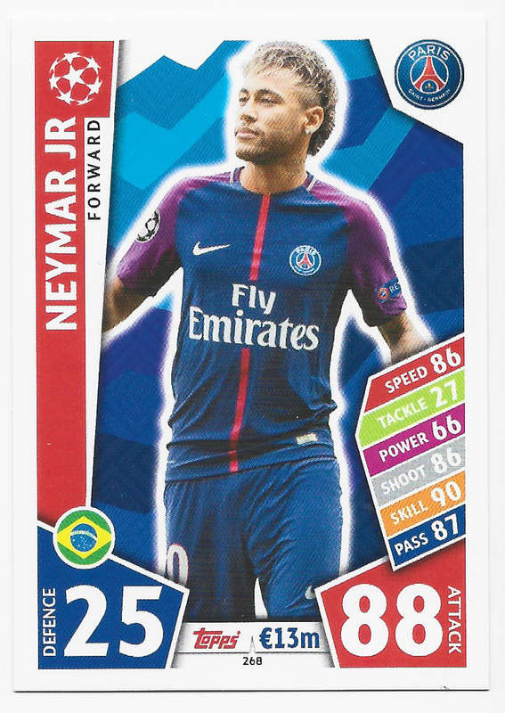 NEYMAR Jr -TOPPS CHAMPIONS LEAGUE COLLECTION 2017/18 -  BASE TRADING CARD 268
