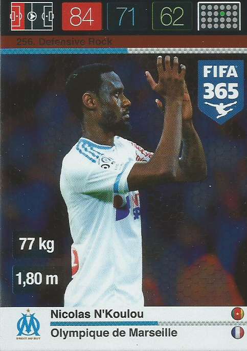 NICOLAS N'KOULOU - PANINI "FIFA 365" 2016 COLLECTION - FOIL "DEFENSIVE ROCK" TRADING CARD 256