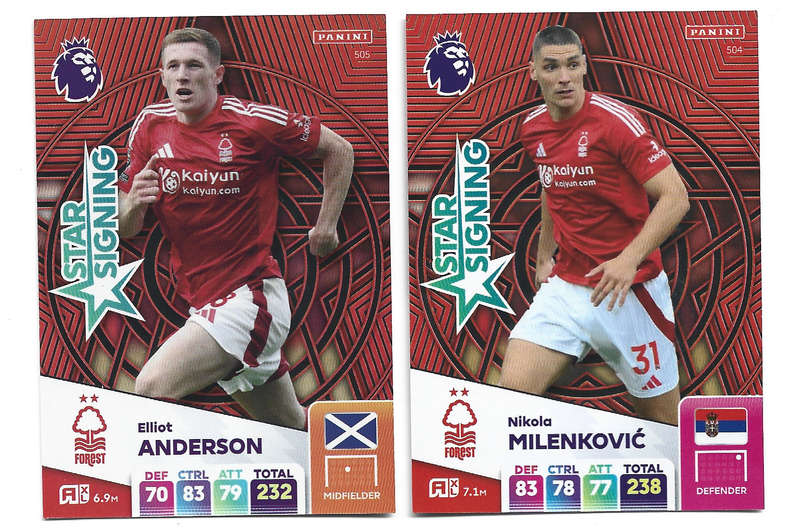 NOTTINGHAM FOREST  - PANINI Eng/Premier League 2025 - COMPLETE SET of 2 "STAR SIGNING" CARDS